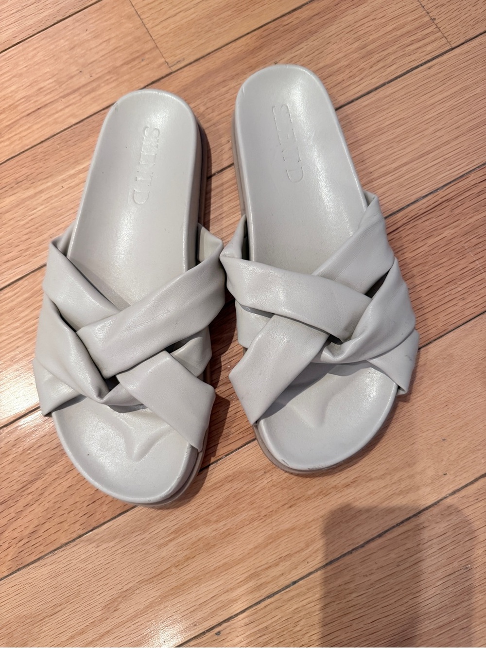 Braided Slide Sandals — Light Gray